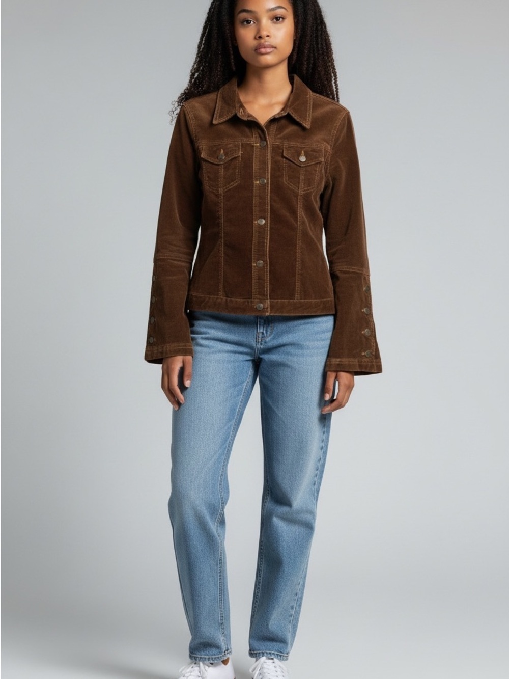 Chocolate Brown Corduroy Button Jean Jacket